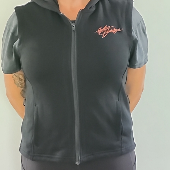 Harley-Davidson Women's Sleeveless Black Hooded Zip Up Vest Size M - Picture 6 of 6